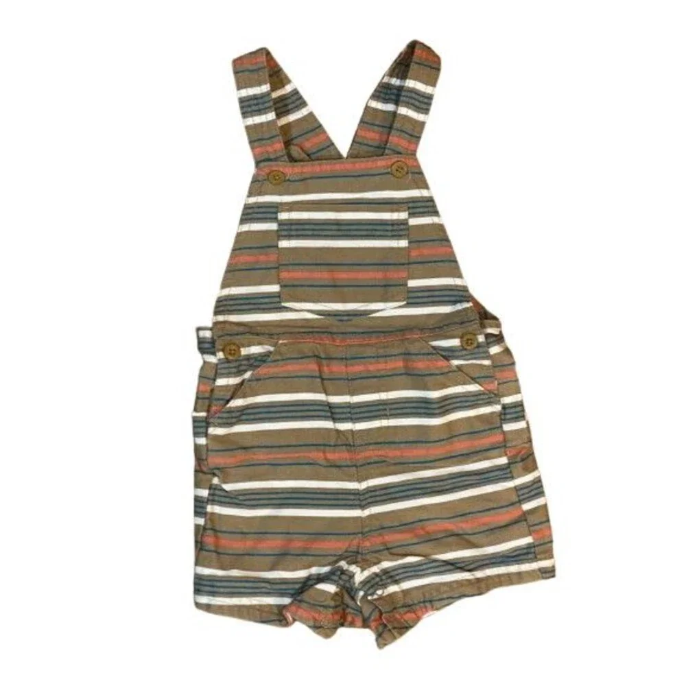 Boy's 12 Month Overalls Wonder Nation Brown Stripe Shortall Denim